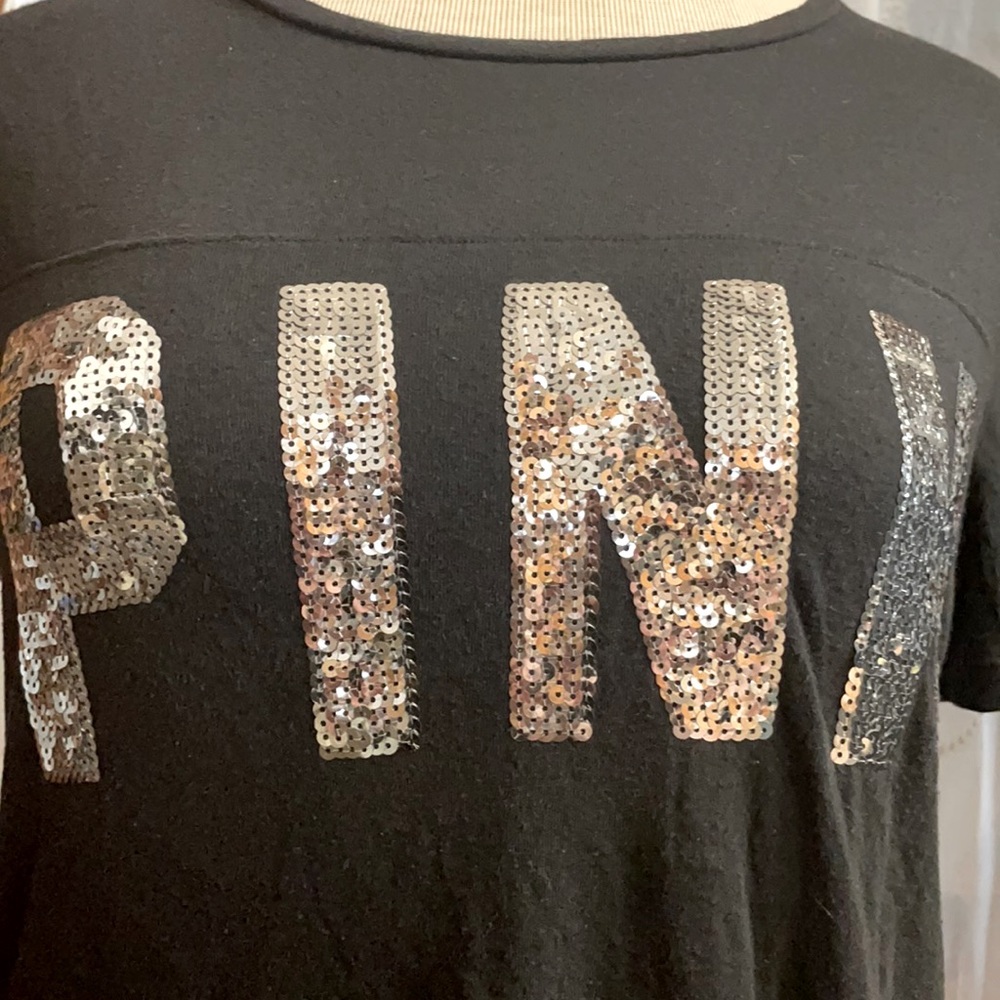 VS PINK Sequined Black Cotton Large Shirt